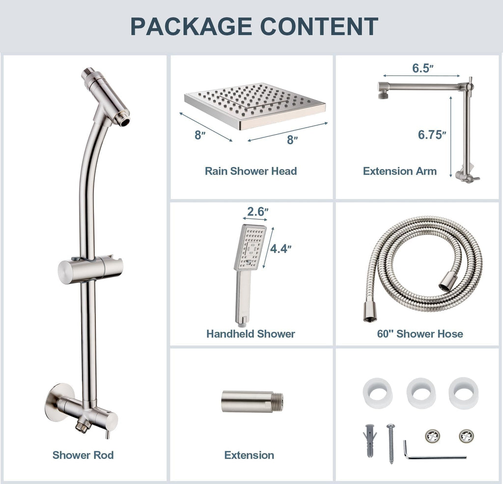 Rain Shower Heads System, Rainfall Shower Head with Handheld Spray Combo Includes Solid Brass Slide Bar, Height