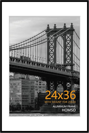 24x36 Poster Frame in Black, Metal Thin Board 24 x 36 Frame with Acrylic Plexiglass for Pictures 20x28 with Mat or