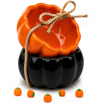 Fall Pumpkins Bowls, 4 Oz - Orange/Black, Set of 2