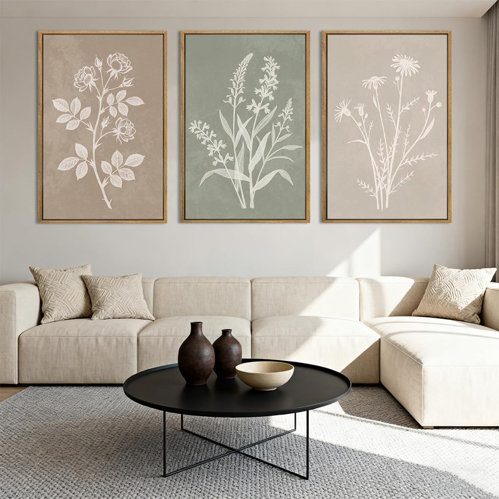 Extra Large Boho Botanical Framed Wall Art Inch Farmhouse Floral Canvas Wall Decor Neutral Minimalist Plant