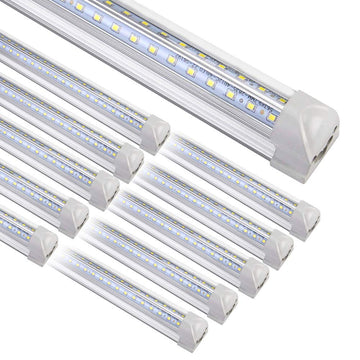 8FT LED Shop Light Fixture, White 10 Pack T8 Integrated Tube Lights, 72W 6500K High Output Clear Cover, V