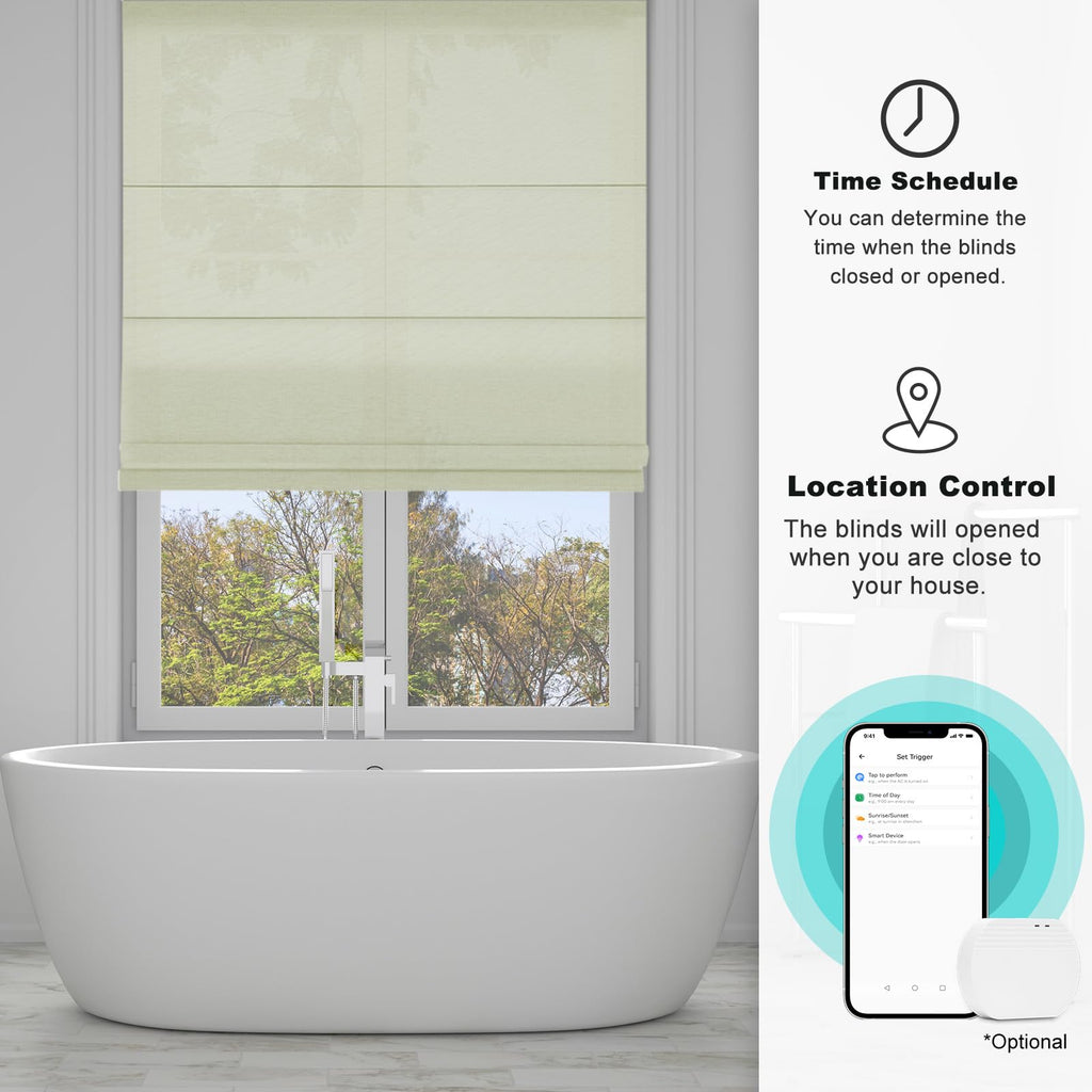 Smart Motorized Roman Shades with Remote Control Automatic Electric Power Blinds Light Filtering for Indoor Windows