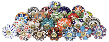 Kitchen Cabinet Knobs - Pack of 30 - Indian Countryside Colorful Assorted Ceramic Drawer Pull Handle Dresser Cupboard