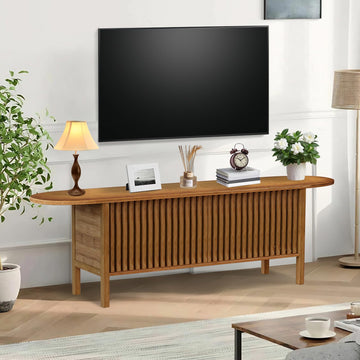 Bamboo TV Stand for TVs up to 65", Accent Entertainment Center with Storage, Media Console Table with Fence Door