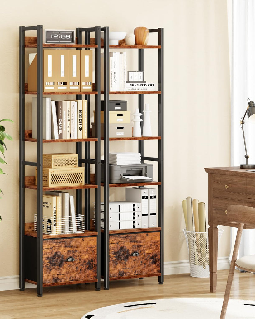6 Tier Bookshelf Set of 2, Industrial Bookshelves and Bookcases