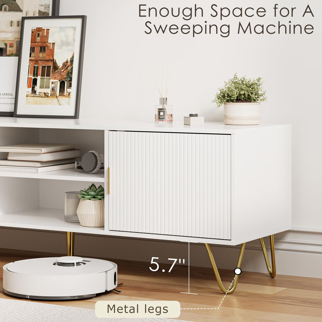 TV Stand for 55-65 Inch TV, Entertainment Center with Soft Hinge Door, TV Console Table with 2 Cabinets with Gold