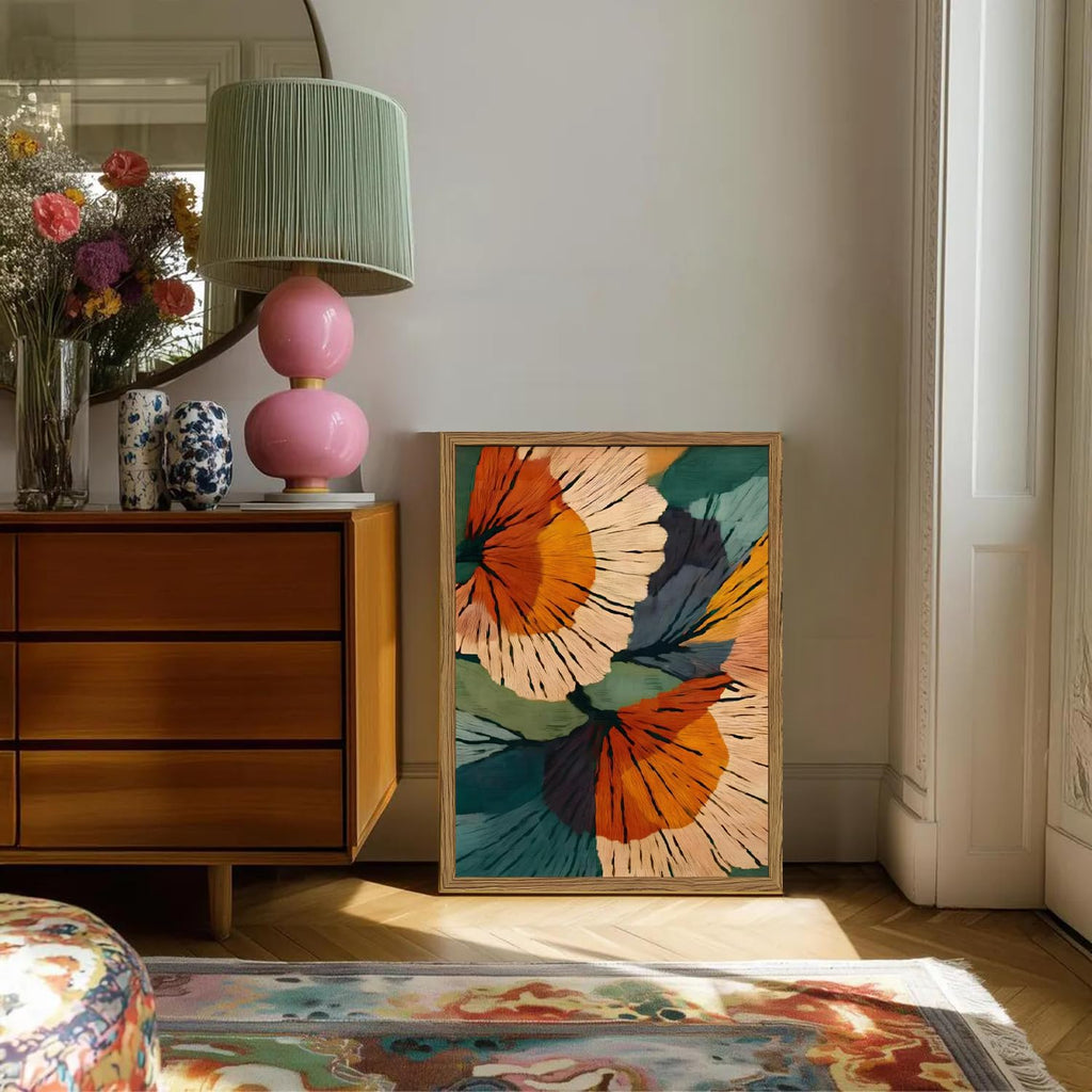 Framed Abstract Floral Wall Art, Boho Vintage Flower Pictures Wall Decor, Mid Century Modern Botanical Paintings