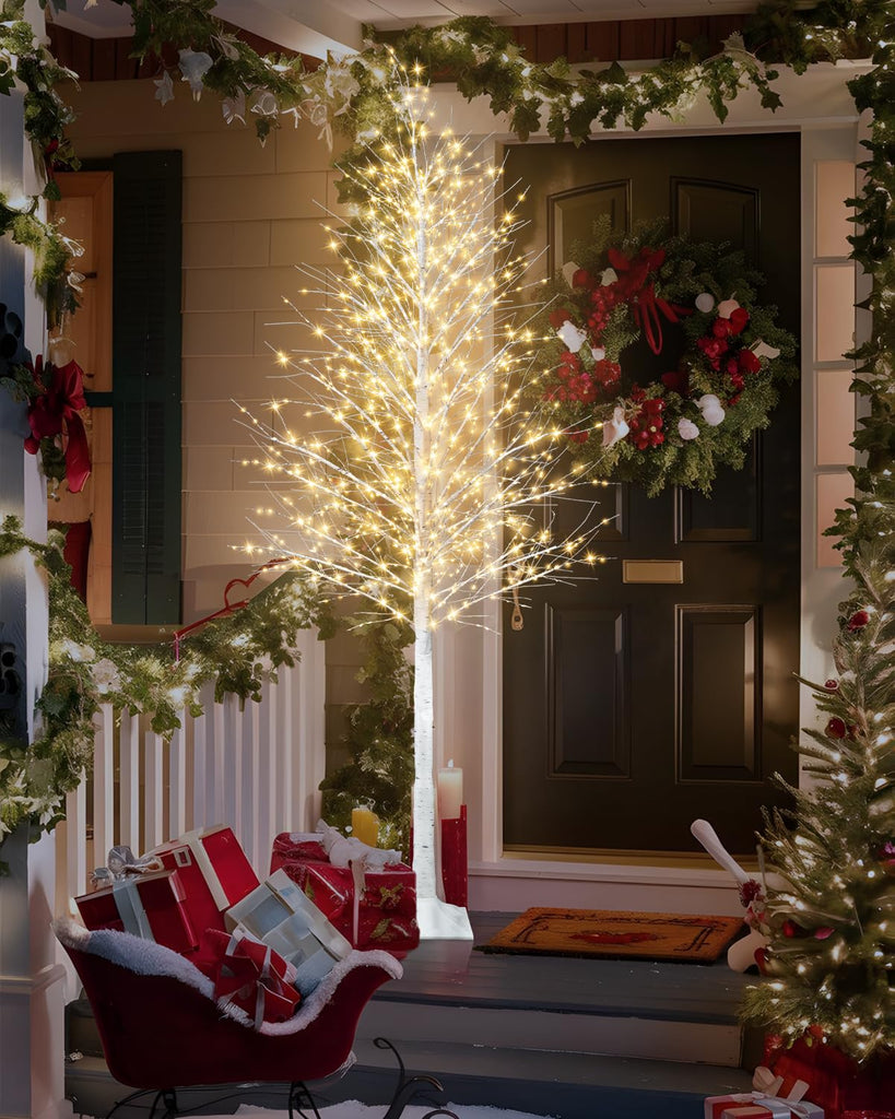 7FT Lighted Birch Twig Tree with 1200 LED Warm White Lights 8 Modes & Timer Artificial Twig Christmas Tree for Indoor