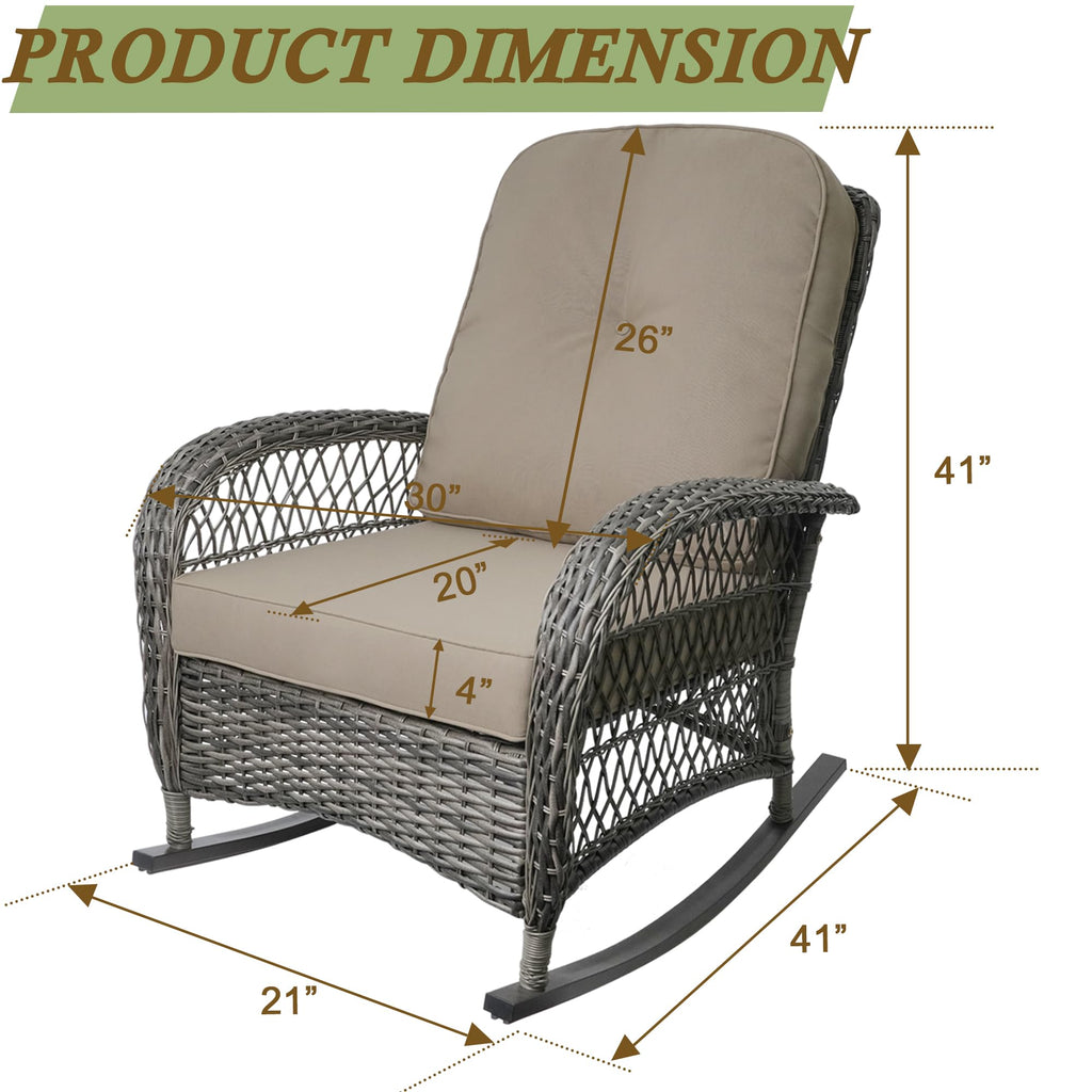 Outdoor Wicker Rocking Chair, All Weather Resin Rattan Wicker Rocking Chairs, for Garden Backyard Lown Porch, 2pc, Brown