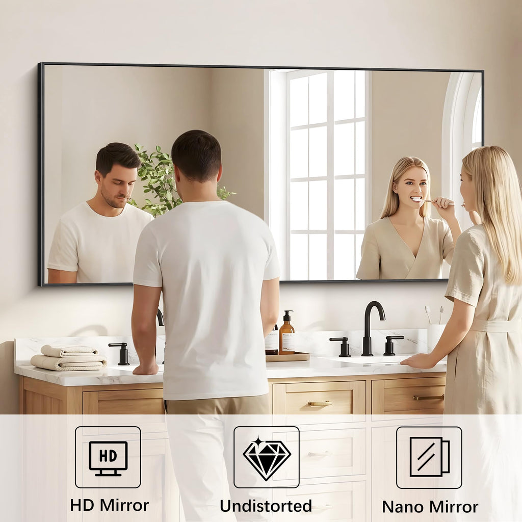Black Bathroom Mirror for Wall, 30x60 Inch Rectangle Mirrors with Metal Frame, Modern Vanity Wall Mirror Decor Hangs