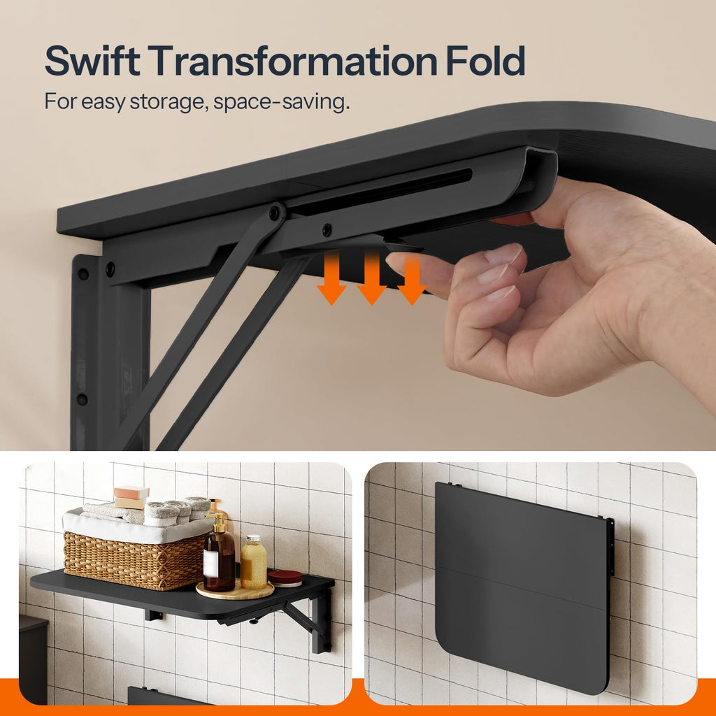 Folding Table, Wall Mounted Floating Desk with Iron Bracket