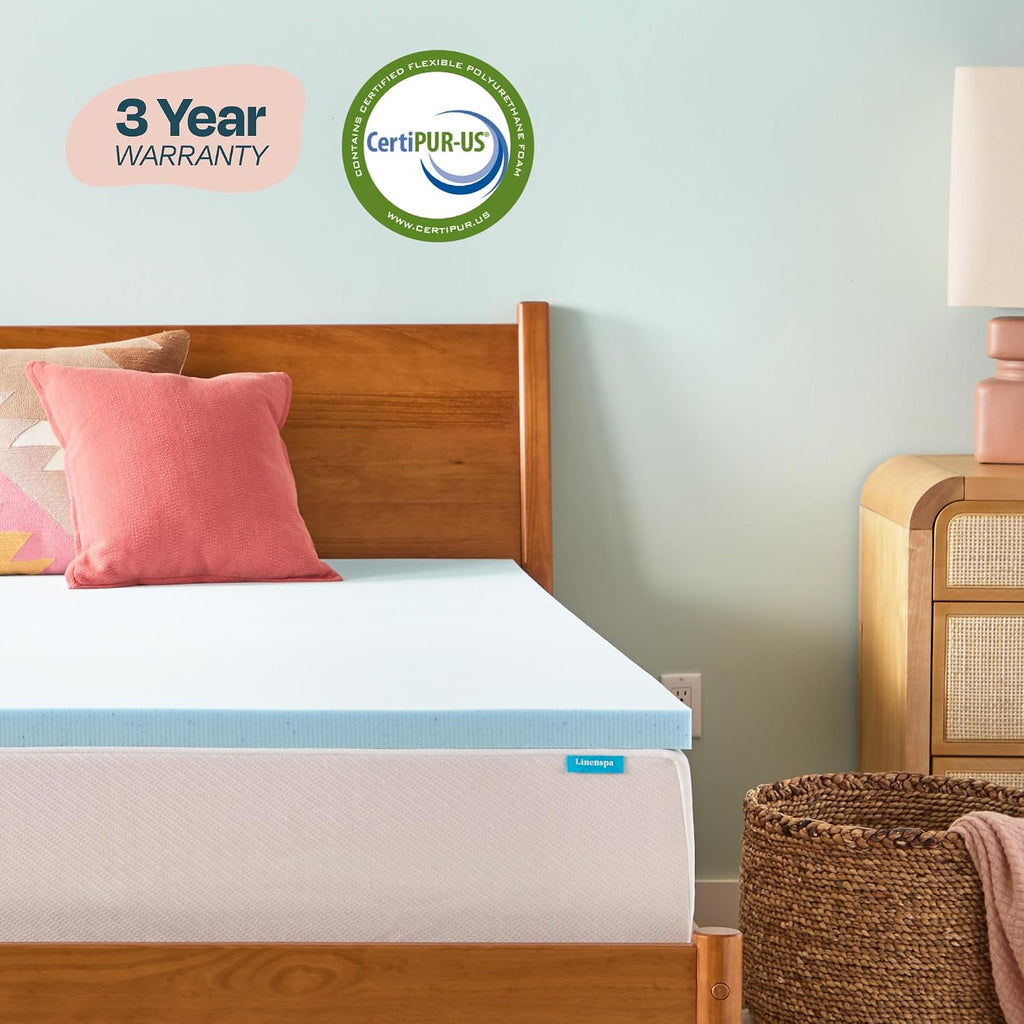 Memory Foam Mattress Topper, Queen Size - 2 Inch Gel Infused Memory Foam - Plush Feel - Cooling and Pressure