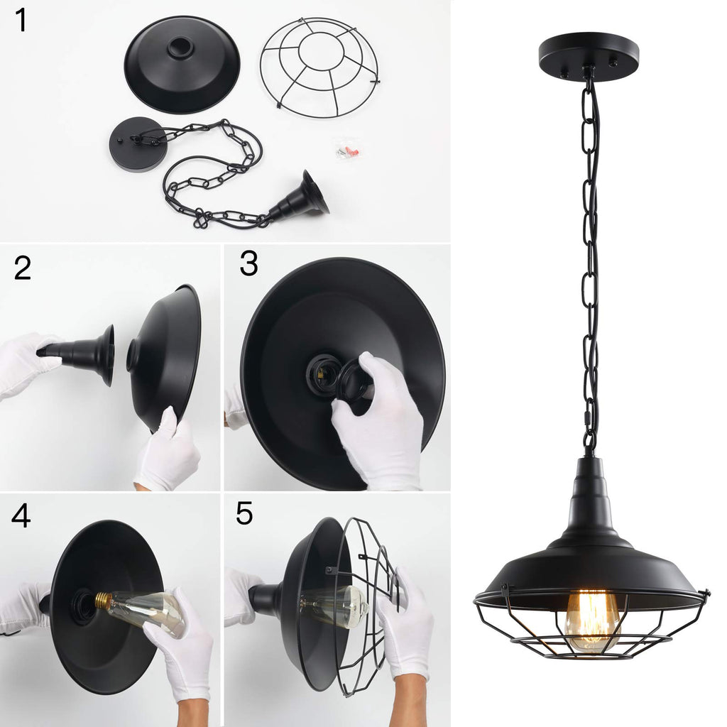 Industrial Pendant Lights 2 Pack Farmhouse Pendant Lights with Adjustable Chain, D10.2 Rustic Pendant Lighting Barn