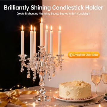 7 Arm Crystal Candelabras, 14" Retro Candle Holder, Atmosphere Candlestick, Vintage European Transparent Candle