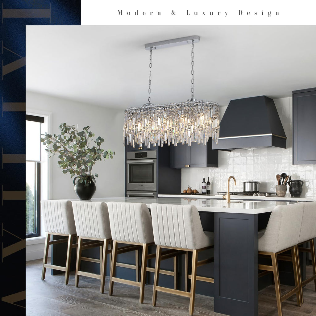 Rectangular Crystal Chandelier Modern Chrome Chandelier Linear Rectangle Pendant Light Fixtures Island L33" K9 Luxury