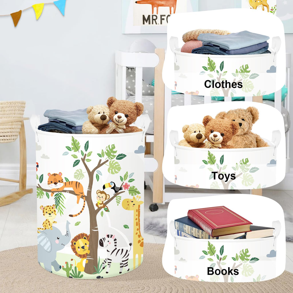 Forest Animals Laundry Hamper Woodland Tree Large Storage Basket Parents Organizer Kids Clothes Toy Bins, Giraffe