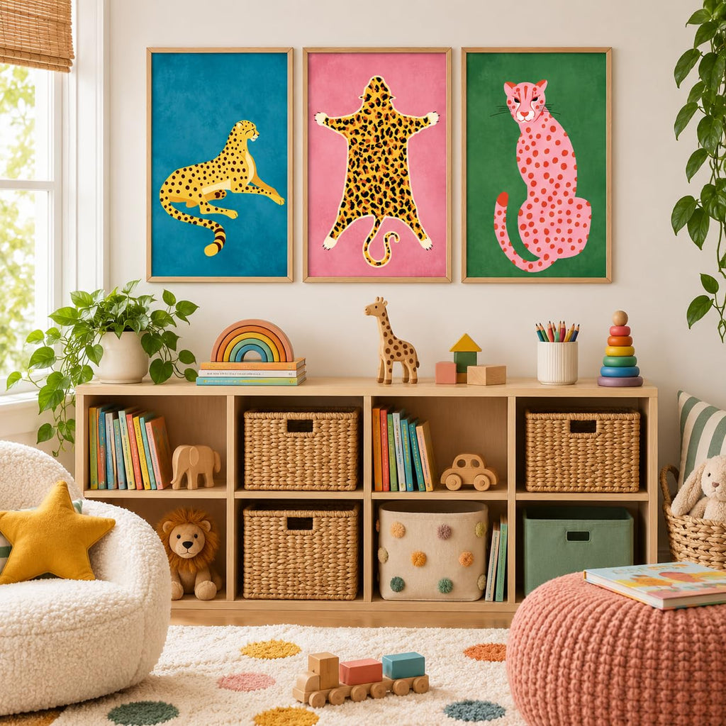 Animal Wall Art Set of 3, Large Framed Leopard Prints, 24 * 36 in