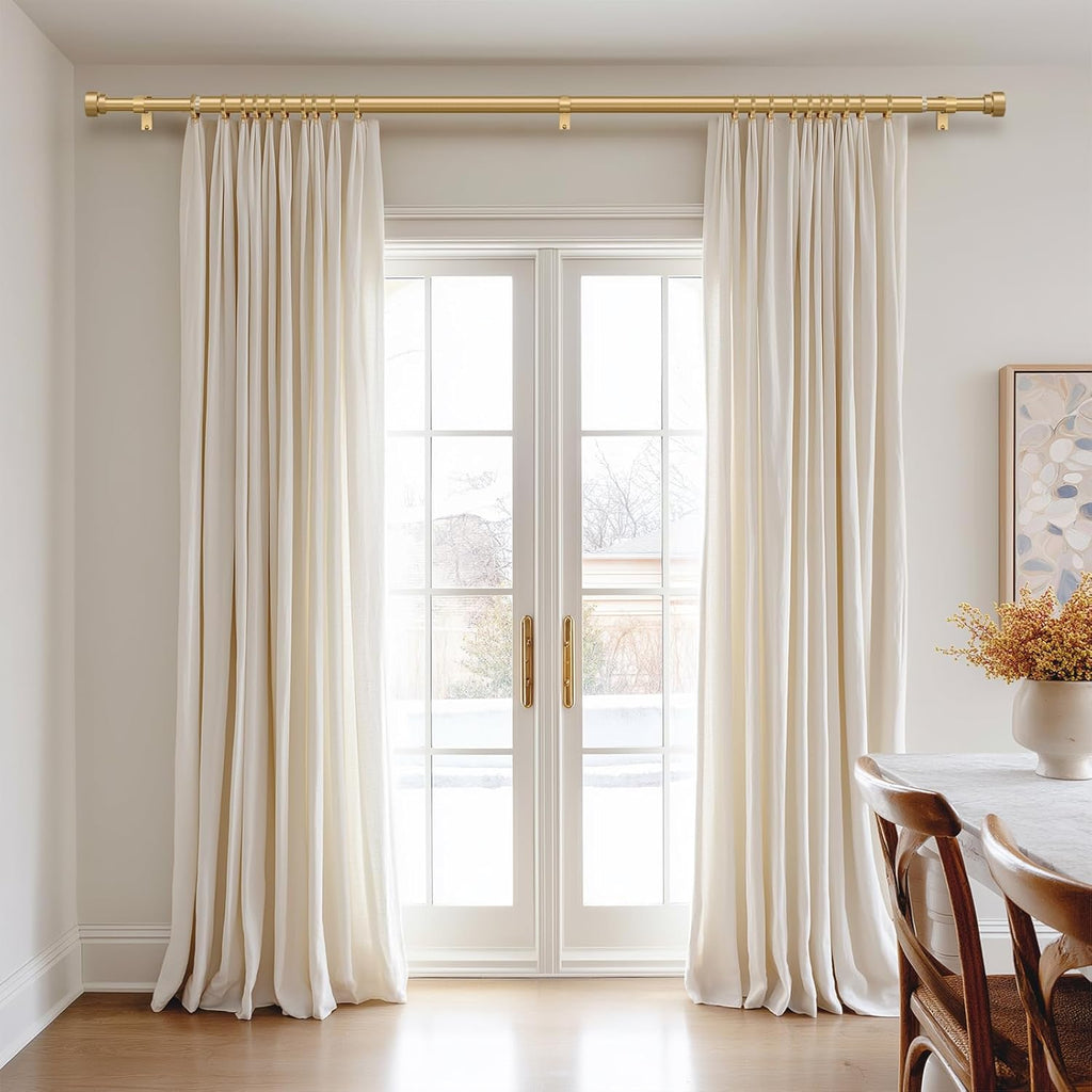 Gold Heavy Duty Curtain Rods for Windows 1" Diameter Brass Curtain Rod with Modern