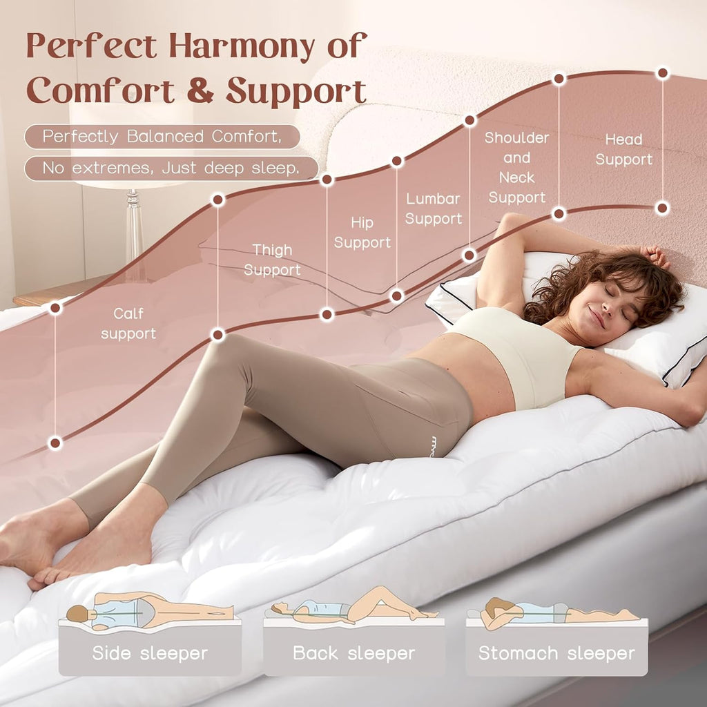 5 Inch Queen Memory Foam Mattress Topper Back Pain Relief White Queen Size | Supportive Extra Thick Mattress