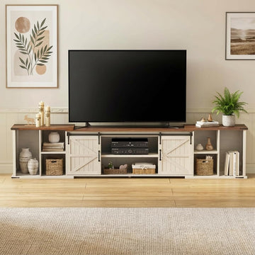 Extendable TV Stand, Entertainment Center for 85 95 105 Inch TV, Farmhouse TV Stand with Large Capacity Storage and