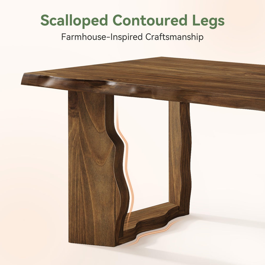 63" Live Edge Solid Wood Dining Table, Modern Rustic Kitchen Table with Sculptural Legs, 6-Person Rectangular Dinner