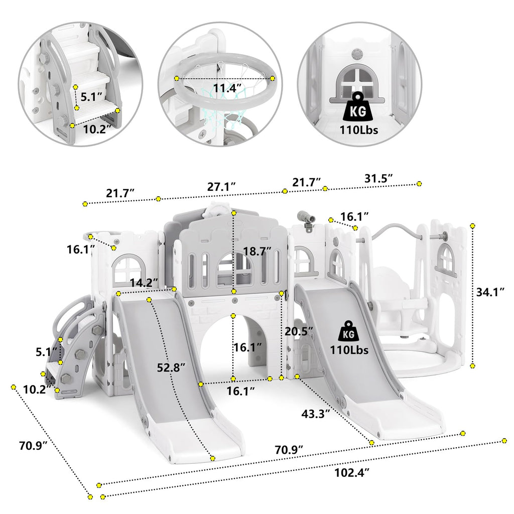 10-in-1 Toddler Slide and Swing Set with Double Slides
