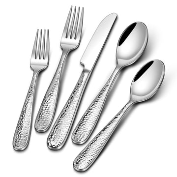 60-Piece Hammered Silverware Set, Heavy Duty Stainless Steel Flatware Set for 12, Food Grade Cutlery Utensils Set