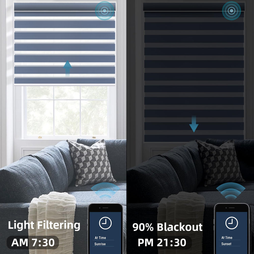 Motorized Zebra Shades Work with HomeKit, Alexa, Google Home, 90% Blackout Light Filtering Day Night Sheer Blinds