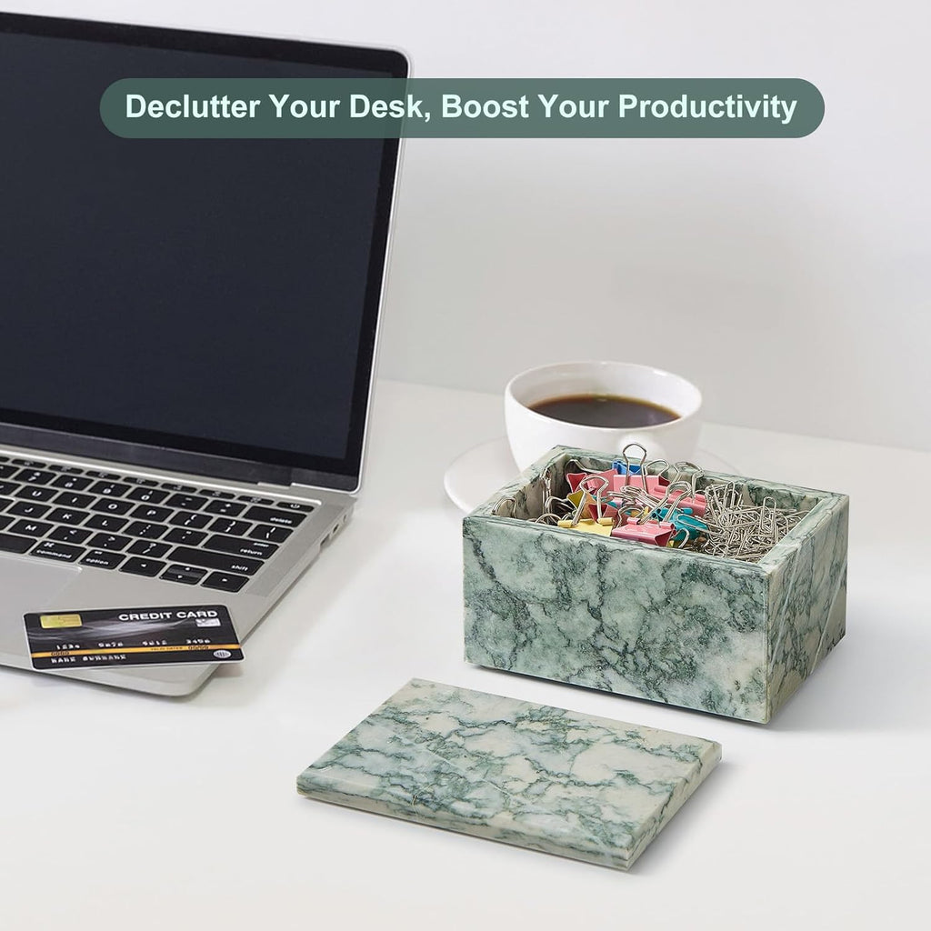 Natural Marble Storage Box with Lid, Rectangular Organizer for Jewelry