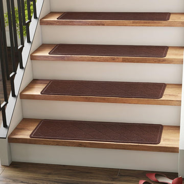 9" x 36" Carpet Stair Treads for Wooden Steps Indoor 15 Pack, Brown | Non Slip Stair Runners for Wood Stair with
