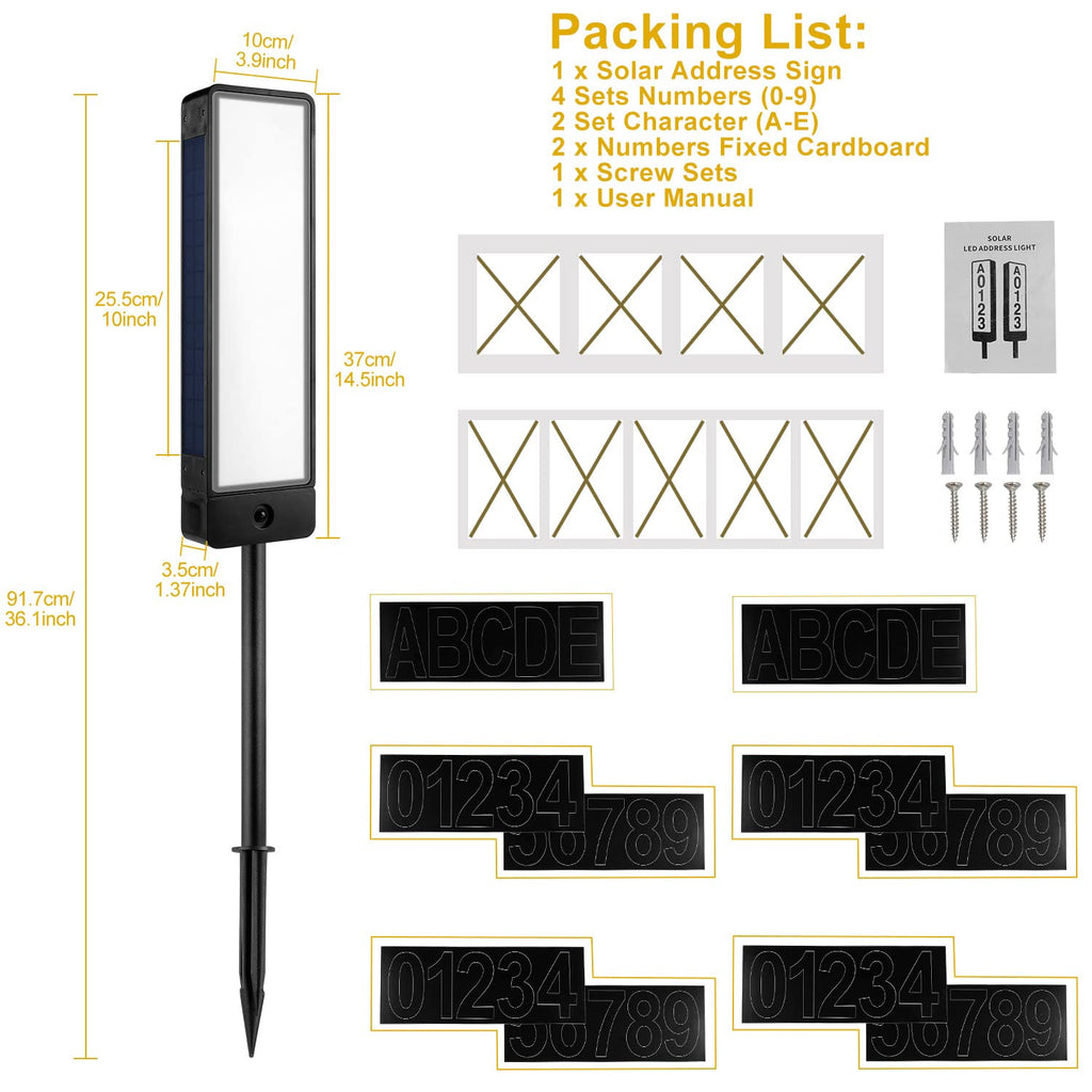 Solar Address Signs for Yard Vertical LED House Numbers for Outside
