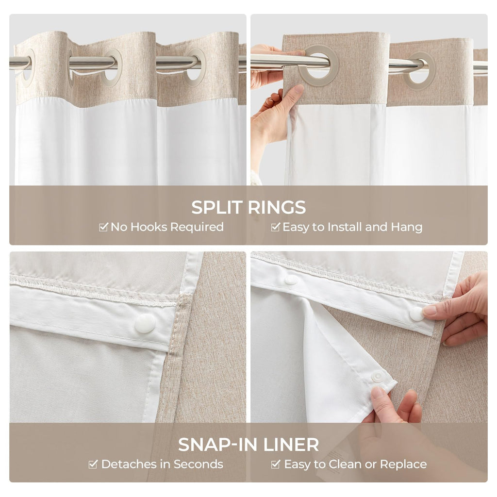 Linen Textured No Hooks with Liner, Linen, 54x80