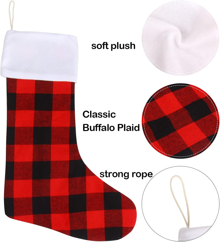 Christmas Buffalo Plaid Stockings,6 Pack 18 Inches Large Black White Plaid Stockings - Set of 6