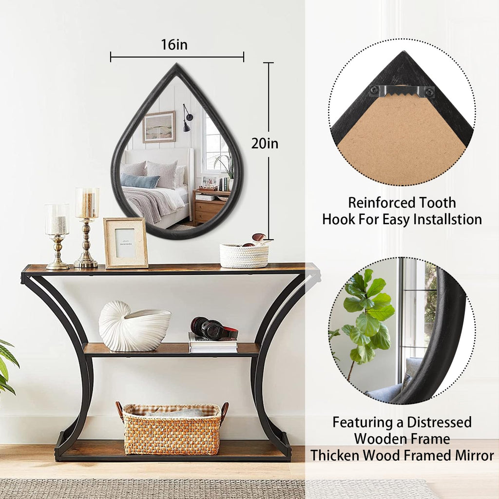 Wood Frame Mirror Black Teardrop Wall Mirror Farmhouse Rustic Decorative Irregular Wall Mirrors Living Room Vanity