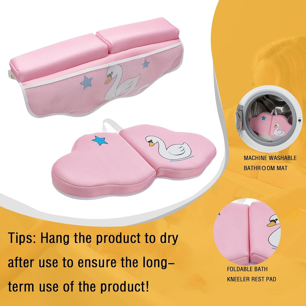 Bath Kneeler and Elbow Rest Pad Set, Bathtub Kneeling Pad with Elbow Support and Storage Pockets, Baby Bath Support