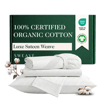 Organic Cotton Sheets King Size, GOTS Certified Sateen, 4 Pc, White
