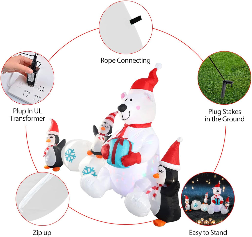 Inflatable Christmas Decorations, 10FT Snowman Polar Bear Snowball Blow Up Christmas Decorations Outdoor with