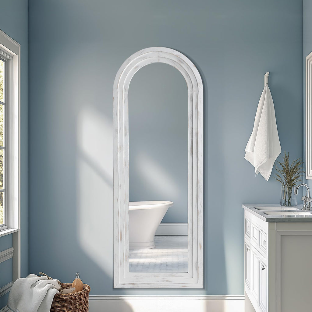 Arched Floor Full Length Mirror with Wood Frame, 56"x21" Rustic