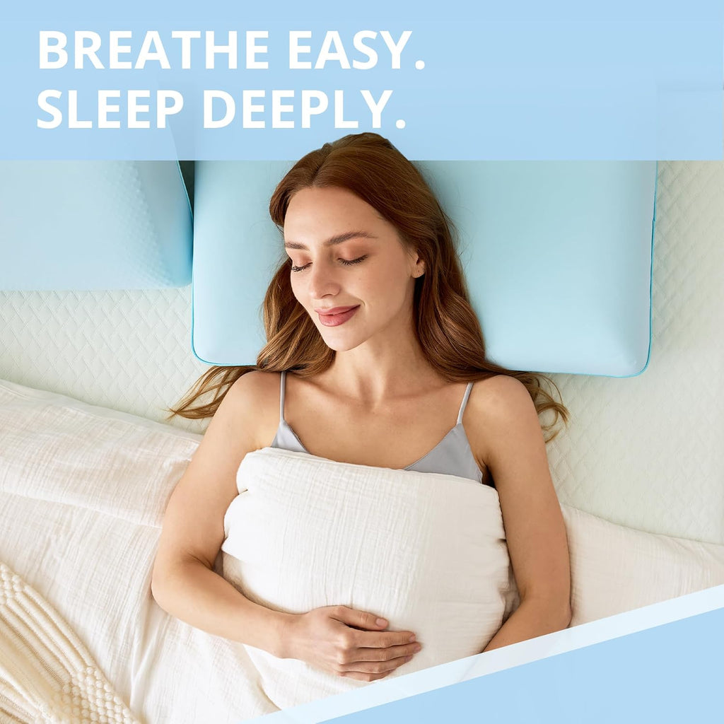 Cooling Gel Memory Foam Pillow for Hot & Side Sleepers, Neck Support, Blue | Ergonomic Pressure Relief, Fits Back &