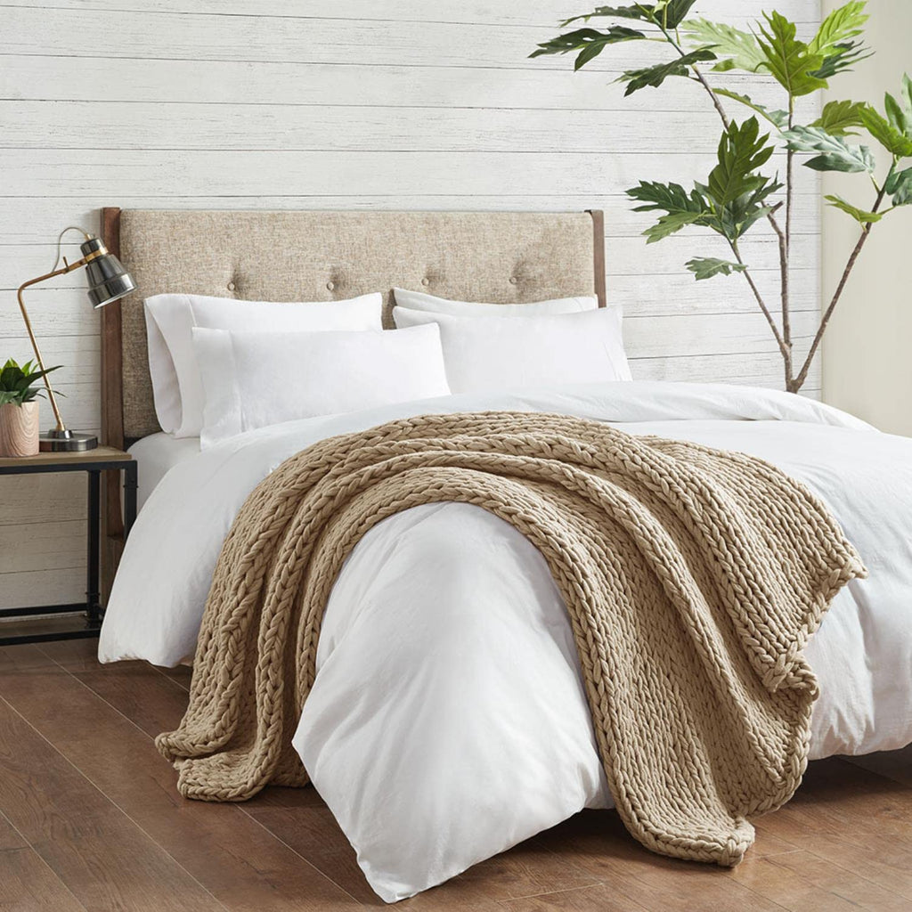 Chunky Double Knit All Season Throw Blanket, 50 x 60", Tan