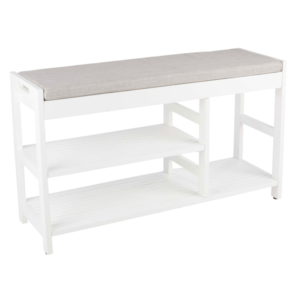 Shoe Bench - 3-Tier Wooden Shoe Rack, Mudroom, or Bedroom - Entryway Shoe Storage with Padded Seat Cushion (White)