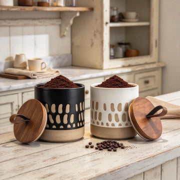 18 FL OZ Boho Ceramic Jar Set, Airtight Bamboo Lid, Coffee Ground Canisters