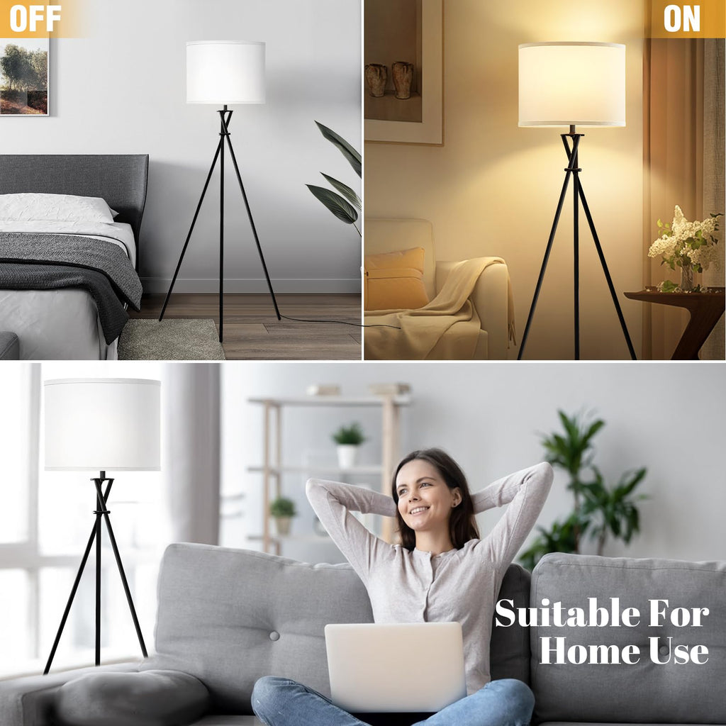 Black Tripod Floor Lamp, 61" Floor Lamps with Rotary Switch