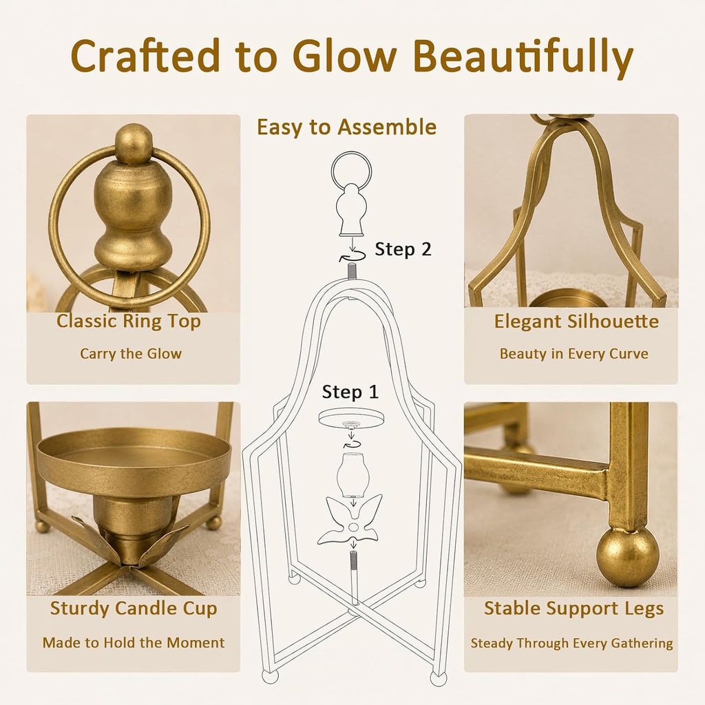 12.5" & 16.5" Timeless Cozy Decorative Lanterns Set of 2, Handcrafted Metal Iron Candle Holders, Farmhouse Elegance