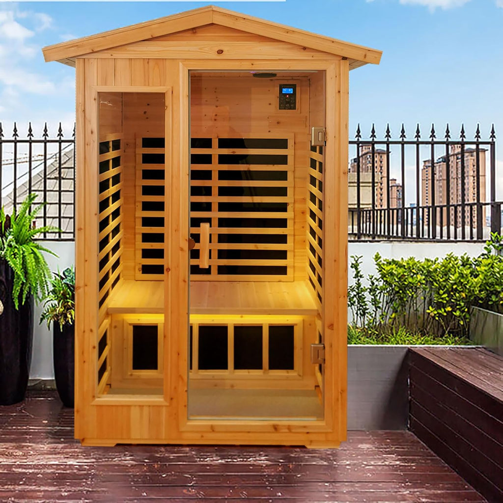 Saunas 902V Far Infrared Sauna, Outdoor Wooden Dry Sauna Low EMF (Hemlock Wood, 2-Person Size)