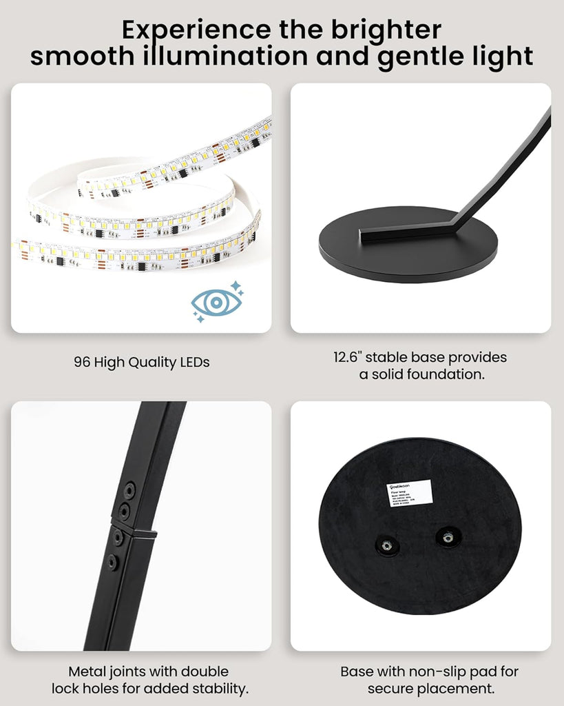 75 inch Dimmable LED Arc Floor Lamp with Foot and Remote Control, 3 Color Temperatures, 3000K-6000K Whites