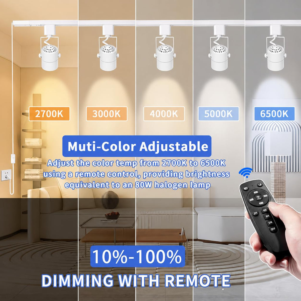 Plug in Track Lighting with Power Cord, 8-Light LED Track Lighting Kit with 6.6FT H Type Track Lighting Rails, Modern