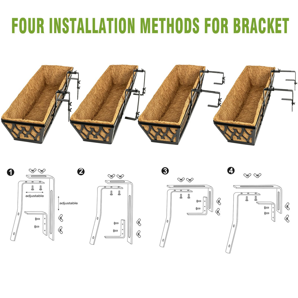 2 Pack 24 Inch Window Boxes Planters Railing Planter Box with Adjustable Brackets for Porch Fence Patio Balcony