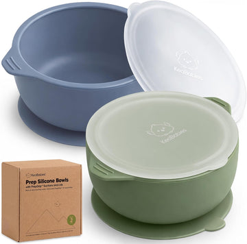 Pack Baby Bowls with Suctions, Lids, BPA-Free Silicone (Slate)