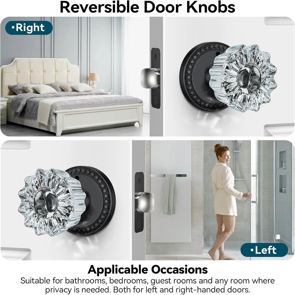 Glass Door Knobs, Matte Black Door Knobs Interior, 3 Pack